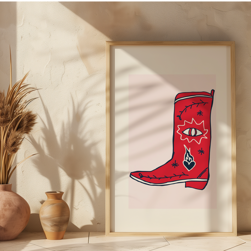 Cute Pink Red Cowboy Boot Premium Paper Poster