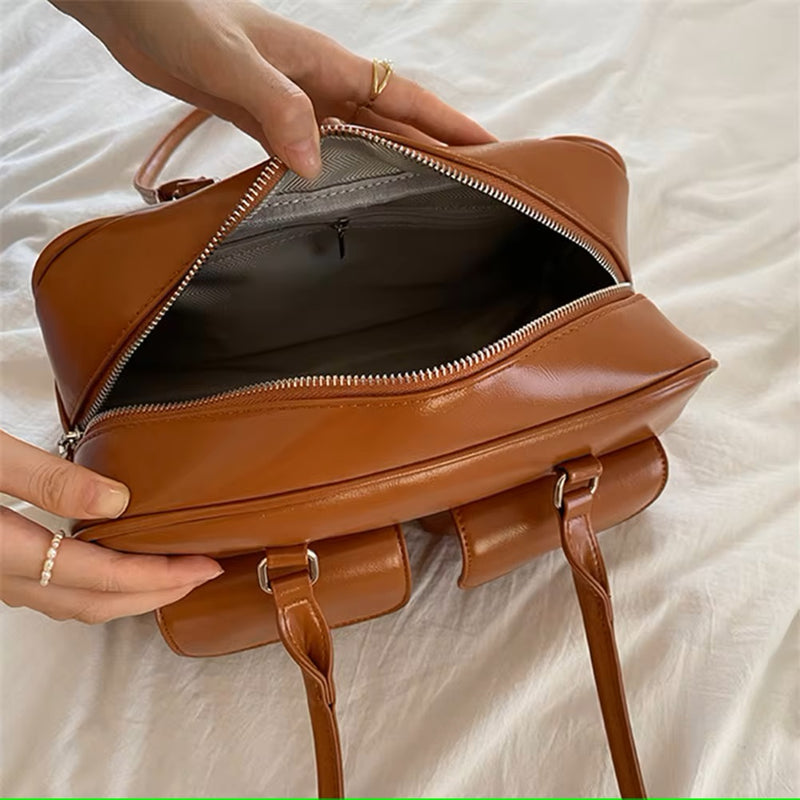 Simple Vintage Burgundy Faux Leather Shoulder Bag