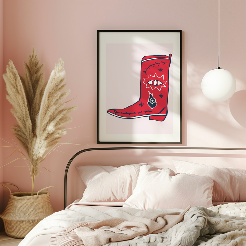 Cute Pink Red Cowboy Boot Premium Paper Poster