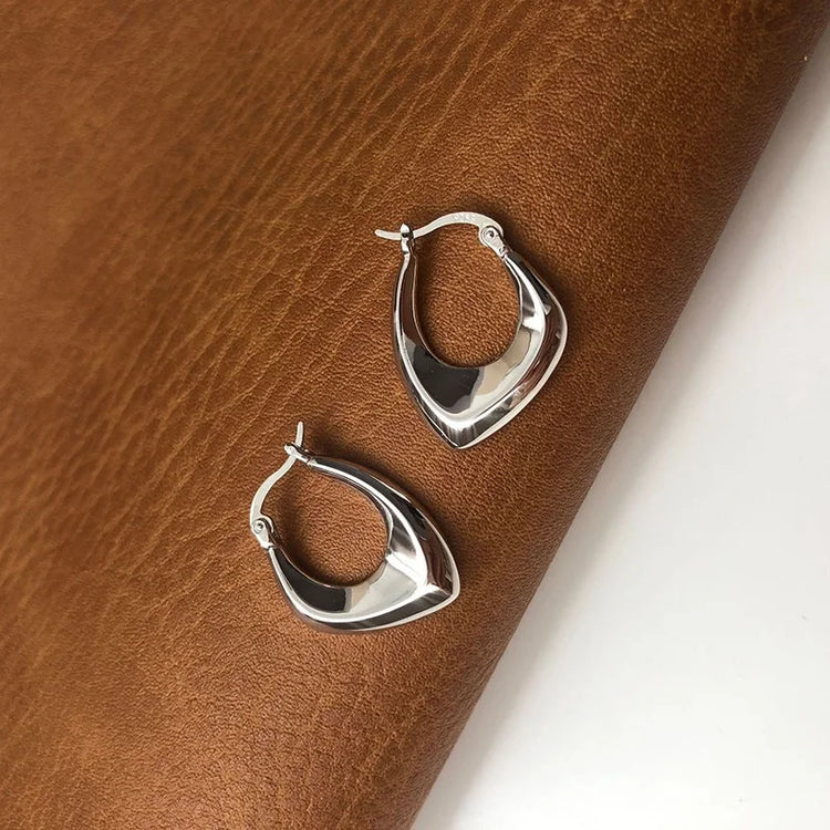 Waterproof 925 Sterling Silver Irregular Hoop Earrings