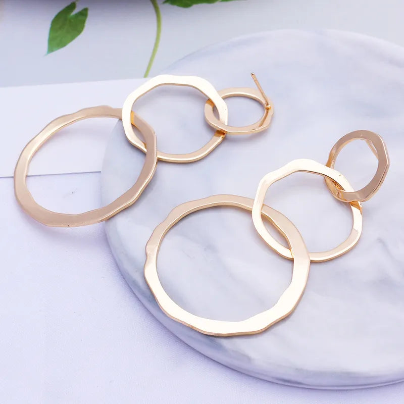 Hollow Circle Drop Statement Earrings
