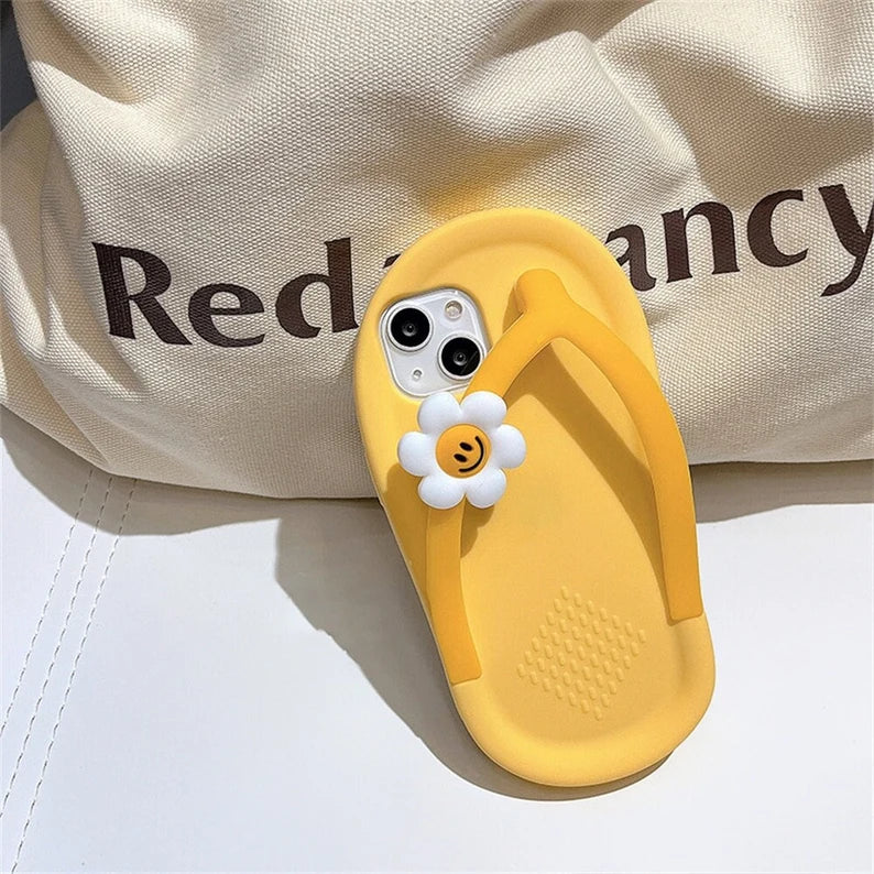 Cute Yellow Flower Flip-Flop Soft Silicone iPhone Case