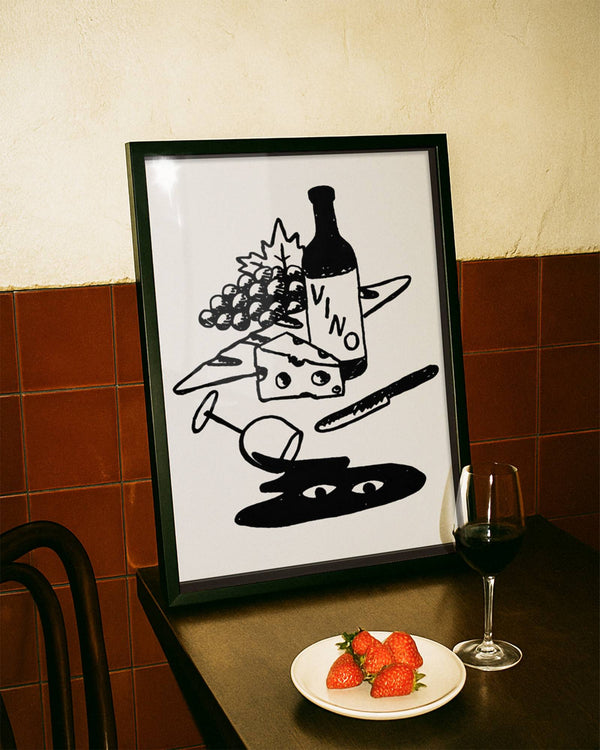 Abstract Black And White Wino Canvas Wall Art ( + more sizes)