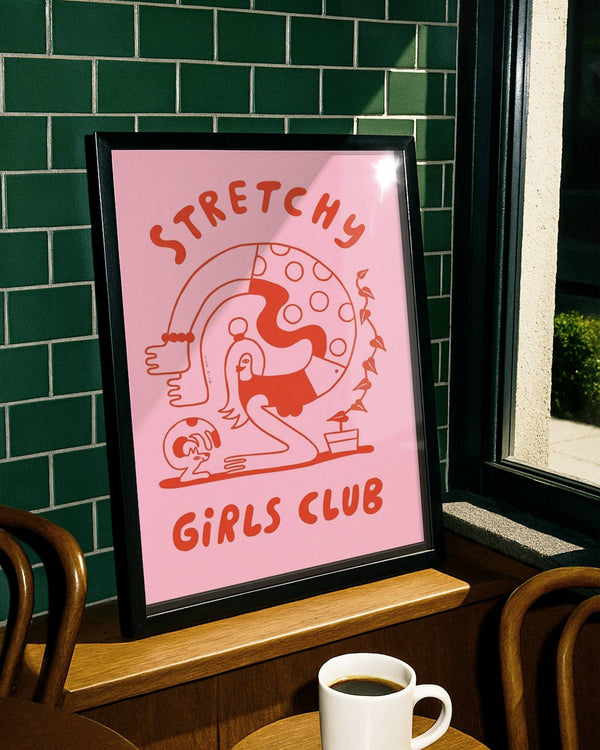 Pink Vintage Pilates Yoga Stretchy Girl Canvas Poster ( +more sizes)