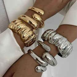 Water Resistant Wide Cuff Statement Bangles