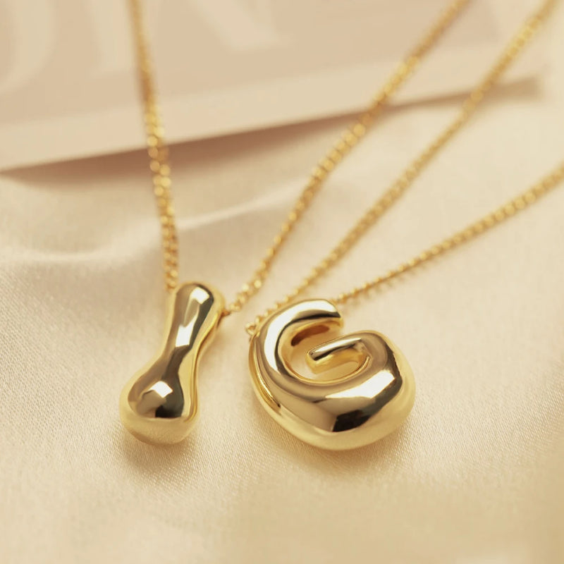 Gold Color Chunky Stainless Steel Waterproof Monogram Necklace