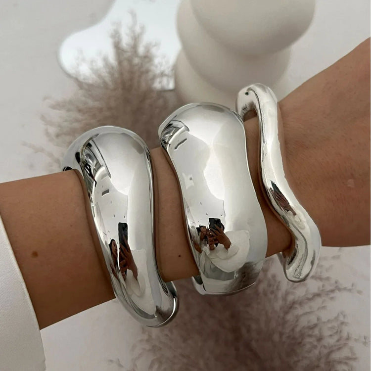 Vintage Wide Cuff Chunky Water Resistant Steel Bangles