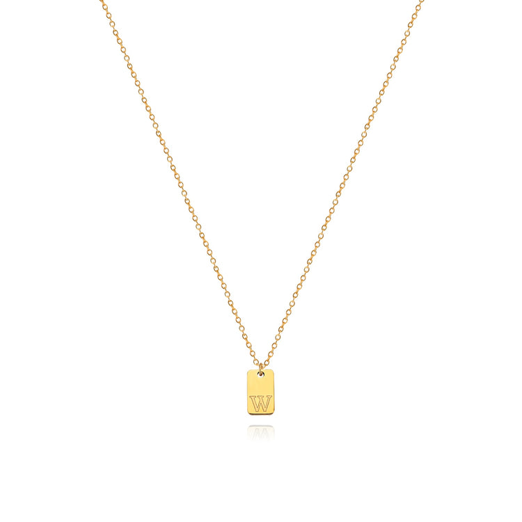 Waterproof Small Square Initial Letter Gold Plated Necklace