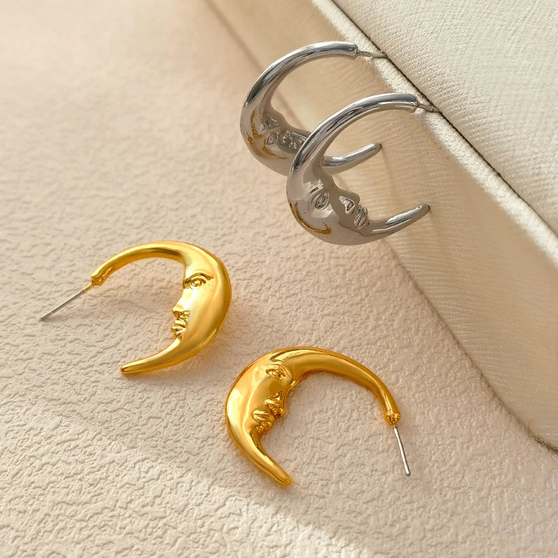 Vintage Design Gold Silver Moon Earrings