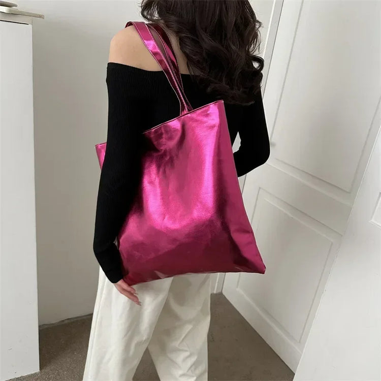 Glossy Faux Leather Spacious Tote Bag ( + more colors)