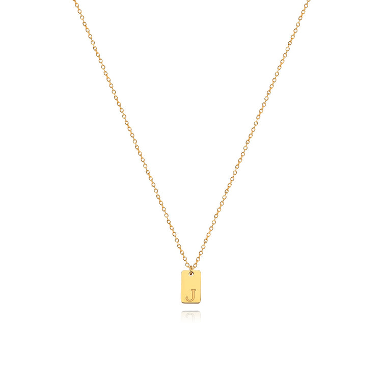 Waterproof Small Square Initial Letter Gold Plated Necklace