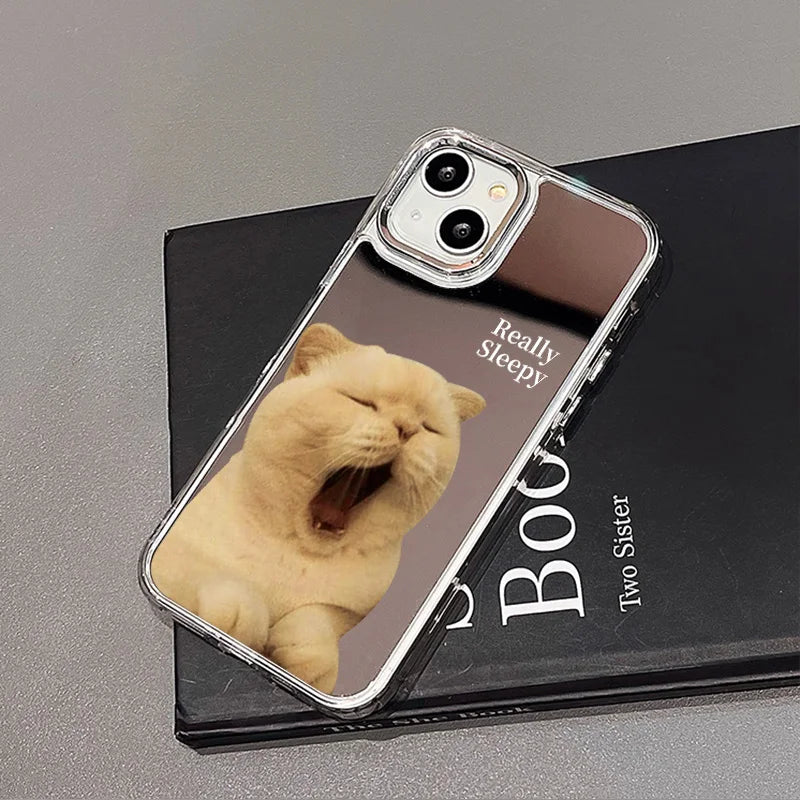 Cute Really Sleepy Cat Mirror iPhone Case