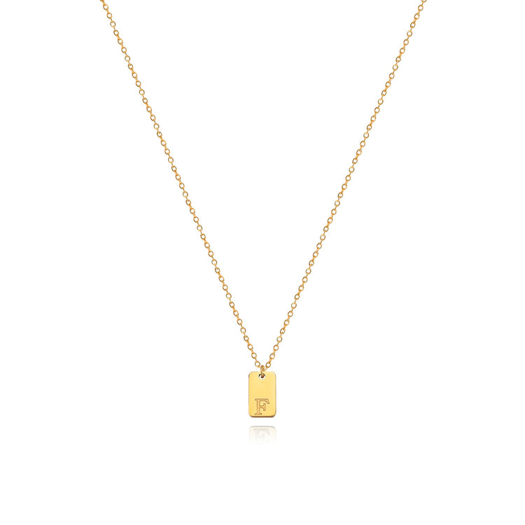 Waterproof Small Square Initial Letter Gold Plated Necklace