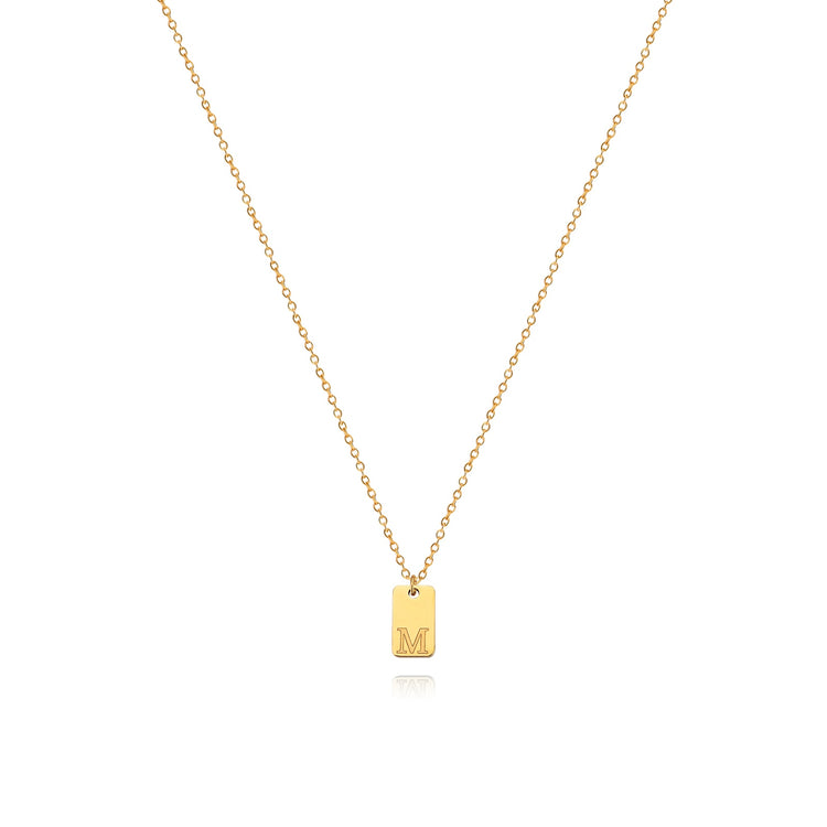 Waterproof Small Square Initial Letter Gold Plated Necklace