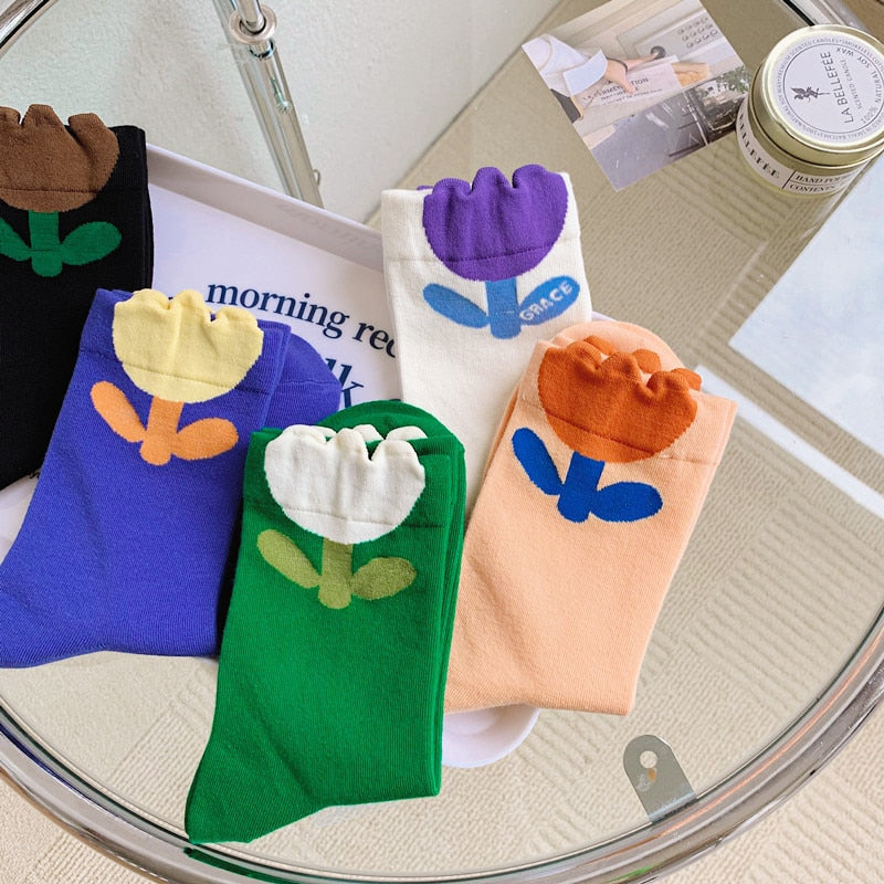 Pastel Harajuku Style Floral Socks - 2 pairs