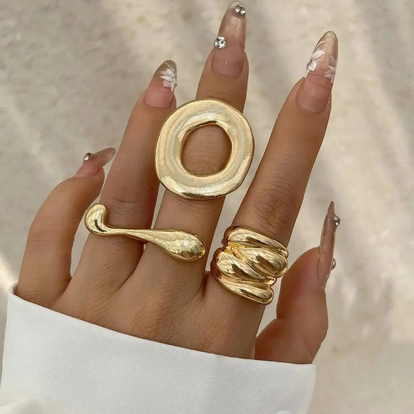 Irregular Punk Metal Rings In Gold and Silver - Set of 3