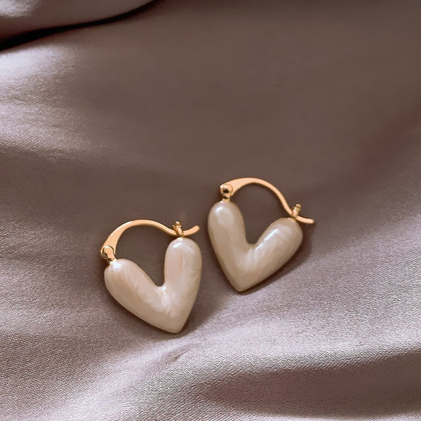 Cute Beige Heart Statement Earrings