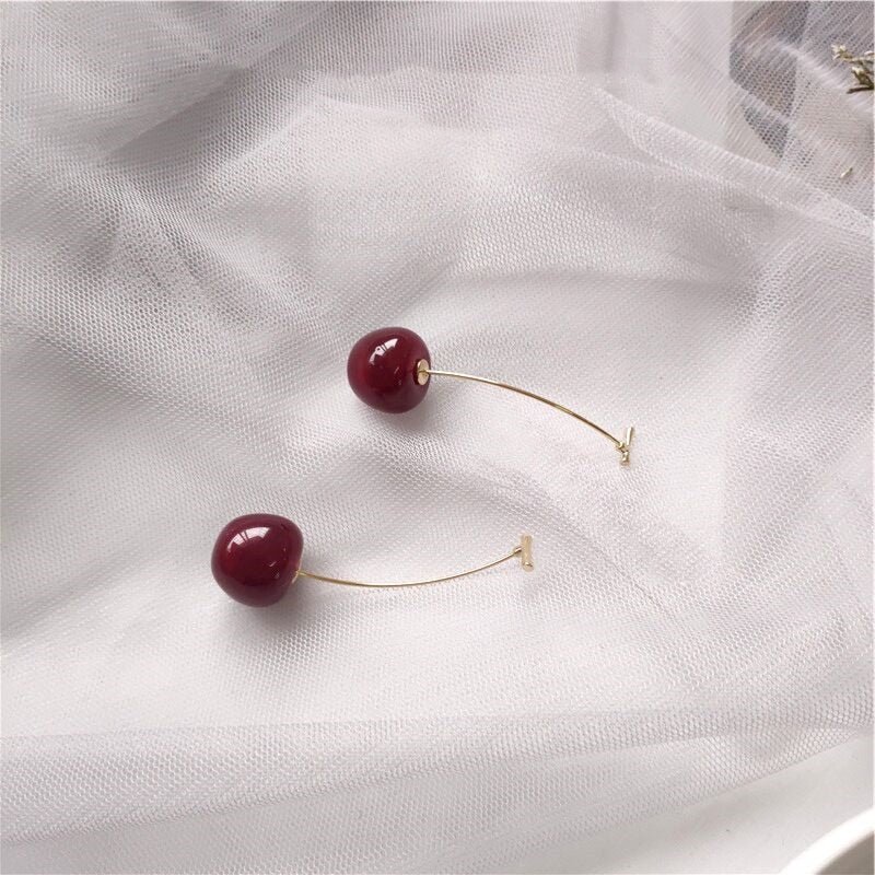 Cute Cherry Long Drop Earrings
