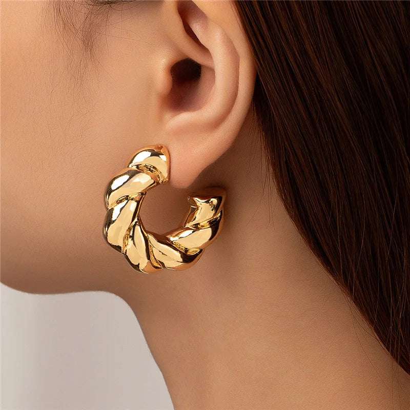 Chunky Twisted Gold Silver Hoop Earring