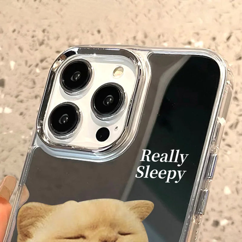 Cute Really Sleepy Cat Mirror iPhone Case