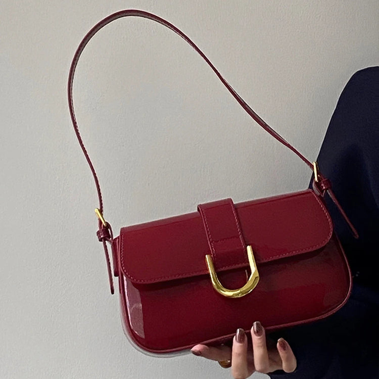 Retro Patent Leather Burgundy Shoulder Bag