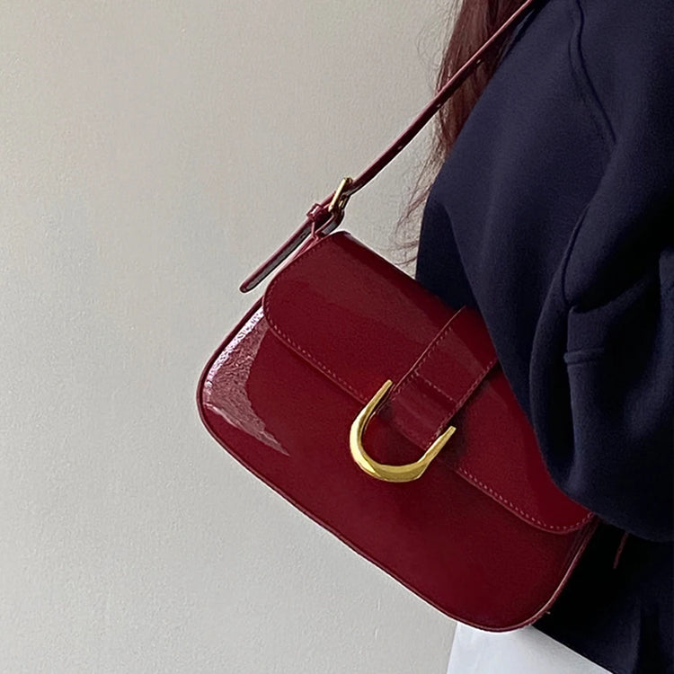 Retro Patent Leather Burgundy Shoulder Bag