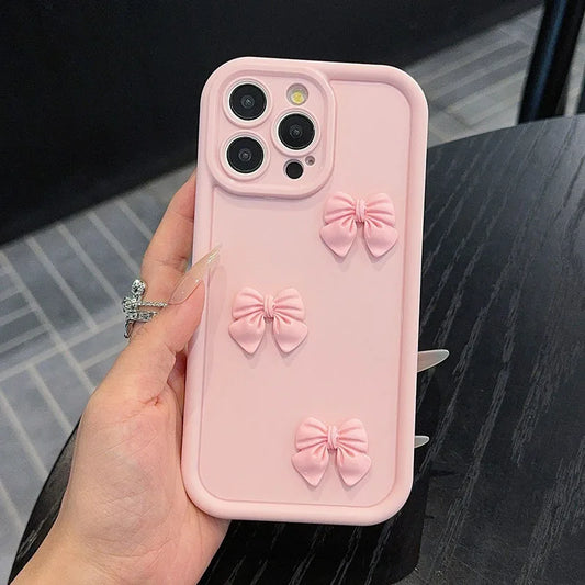 3D Cute Candy Pink Ribbon Silicone iPhone Case