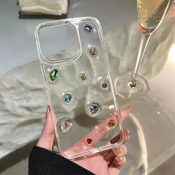 Glossy Rhinestone Encrusted Clear Shockproof Case For iPhone