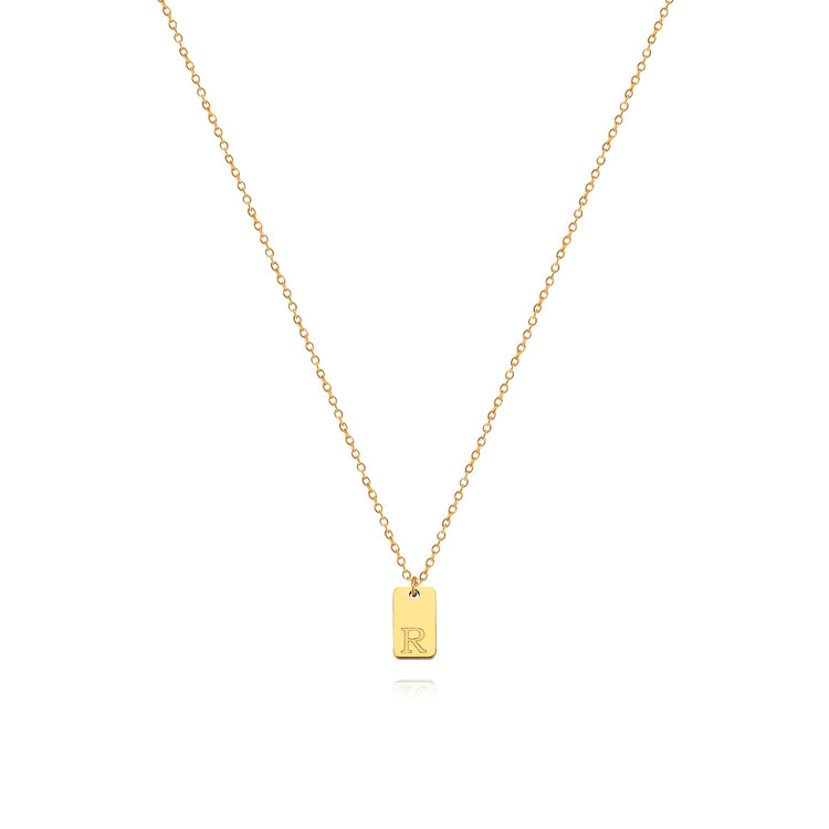 Waterproof Small Square Initial Letter Gold Plated Necklace