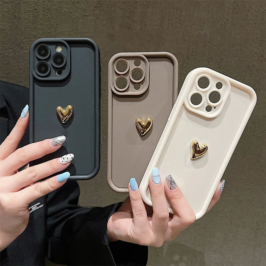 3D Gold Heart Soft Silicone iPhone Case