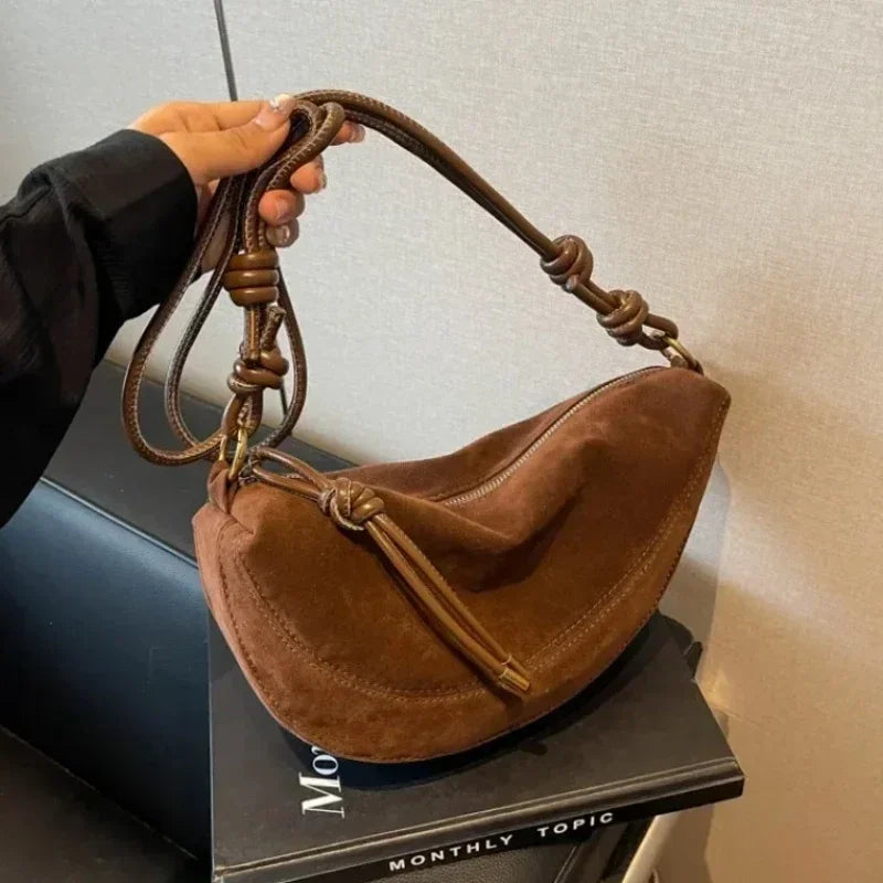 Faux Suede Crossbody Shoulder Bag