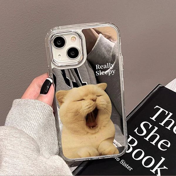 Cute Really Sleepy Cat Mirror iPhone Case