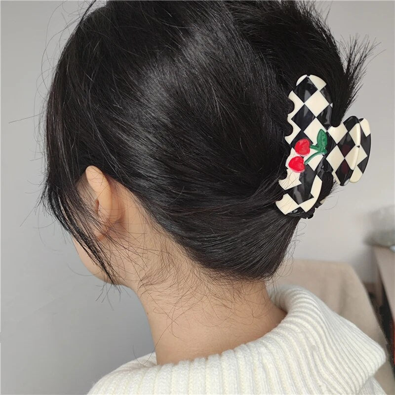 Cute Retro Colorful Checkered Hair Claws