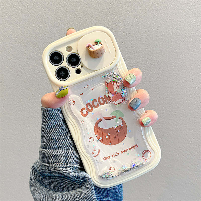 3D Cute Strawberry Peach Coconut iPhone Cases With Camera Protector