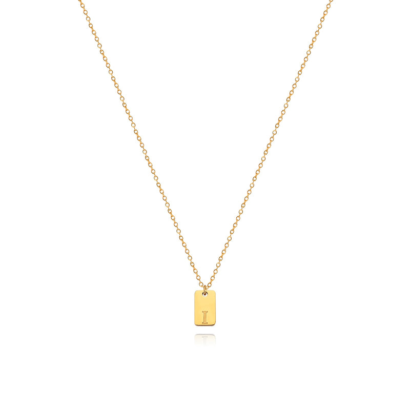 Waterproof Small Square Initial Letter Gold Plated Necklace