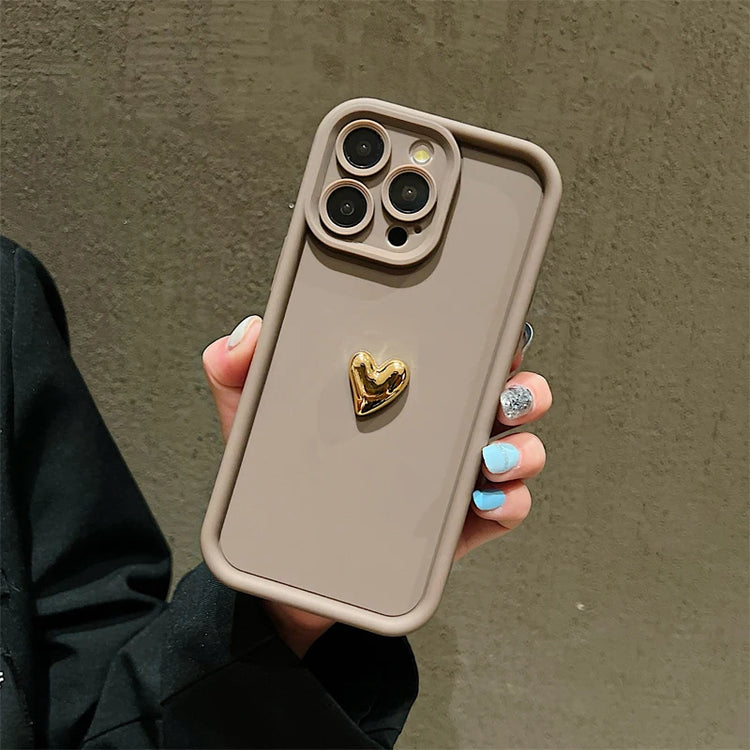 3D Gold Heart Soft Silicone iPhone Case