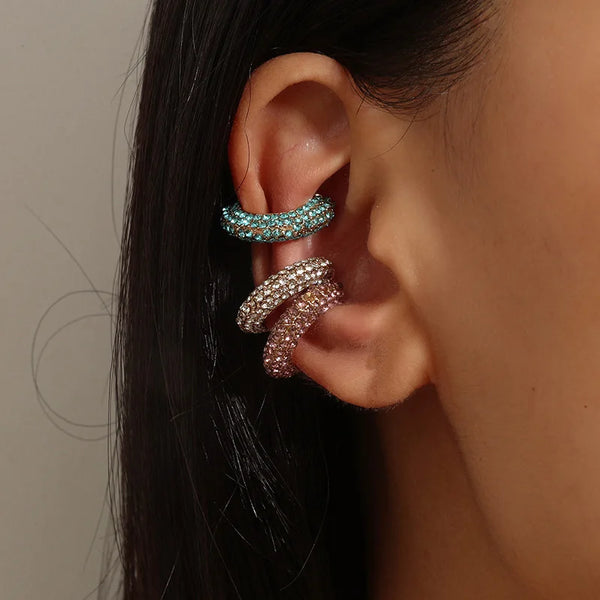 C-Shape Colored Rhinestones No Piercing Ear Cuffs