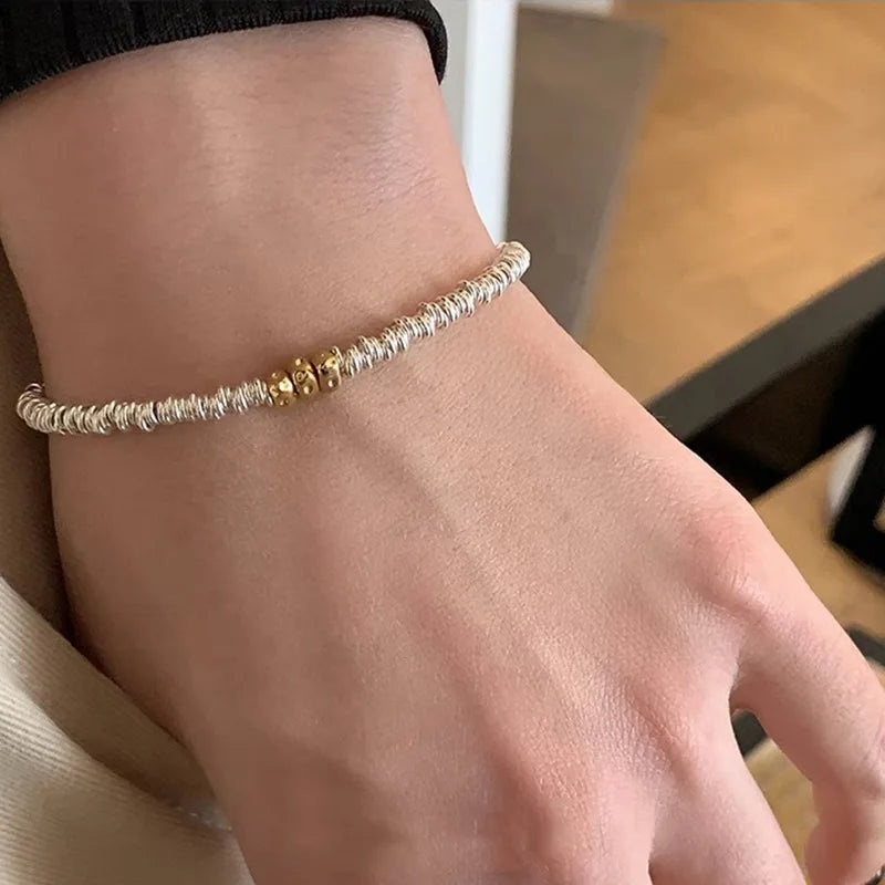 925 Silver Gold Color Beads Adjustable String Bracelet