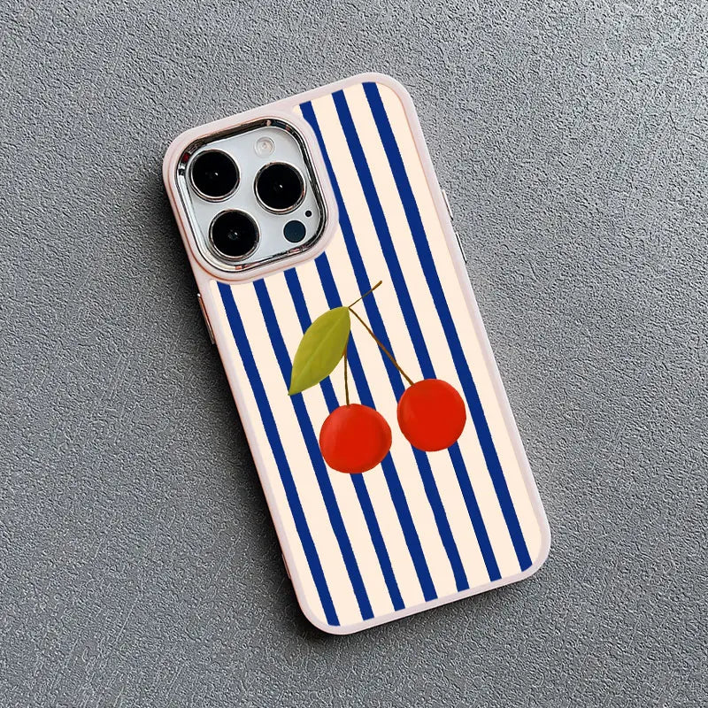 Striped Fruits Lemon Cherry Silicone iPhone Case