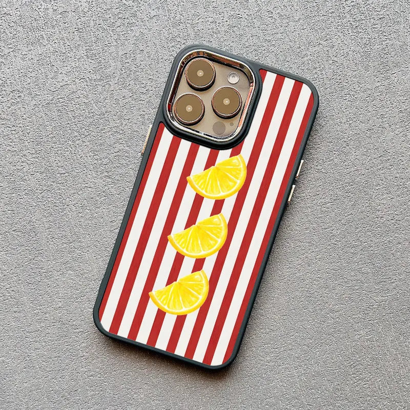 Striped Fruits Lemon Cherry Silicone iPhone Case