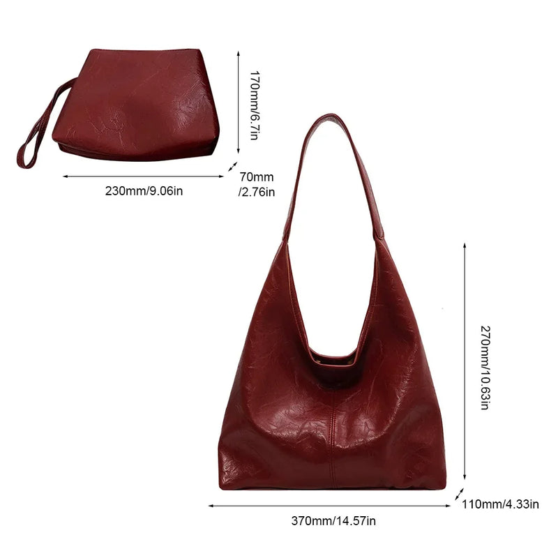 Soft Faux Leather Vintage Wine Red Commuter Shoulder Bag