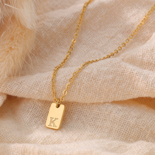 Waterproof Small Square Initial Letter Gold Plated Necklace