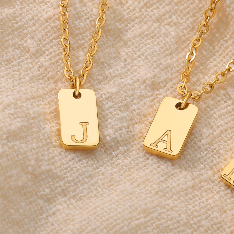 Waterproof Small Square Initial Letter Gold Plated Necklace