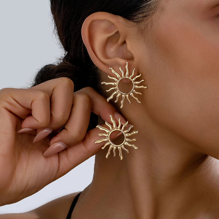 Elegant Sun Statement Gold Hoop Earrings