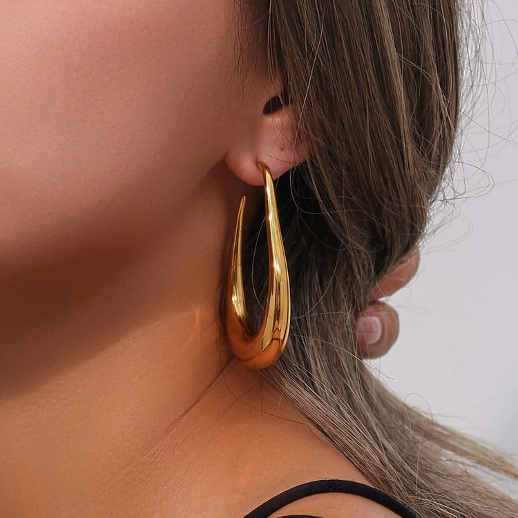 Exaggerated Pear Shape Hypoallergenic Hoop Earrings