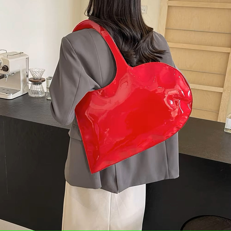 Cool Bright Red Heart Shaped PU Shoulder Bag