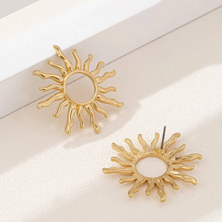 Elegant Sun Statement Gold Hoop Earrings