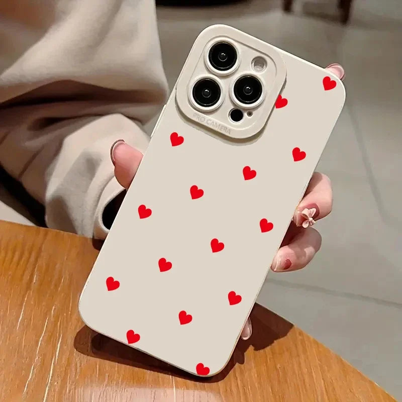 Cute Red Heart Print Protective Silicone iPhone Case