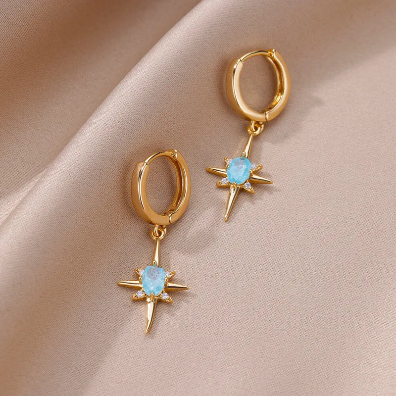 Eight-Pointed Star Stainless Steel Earrings