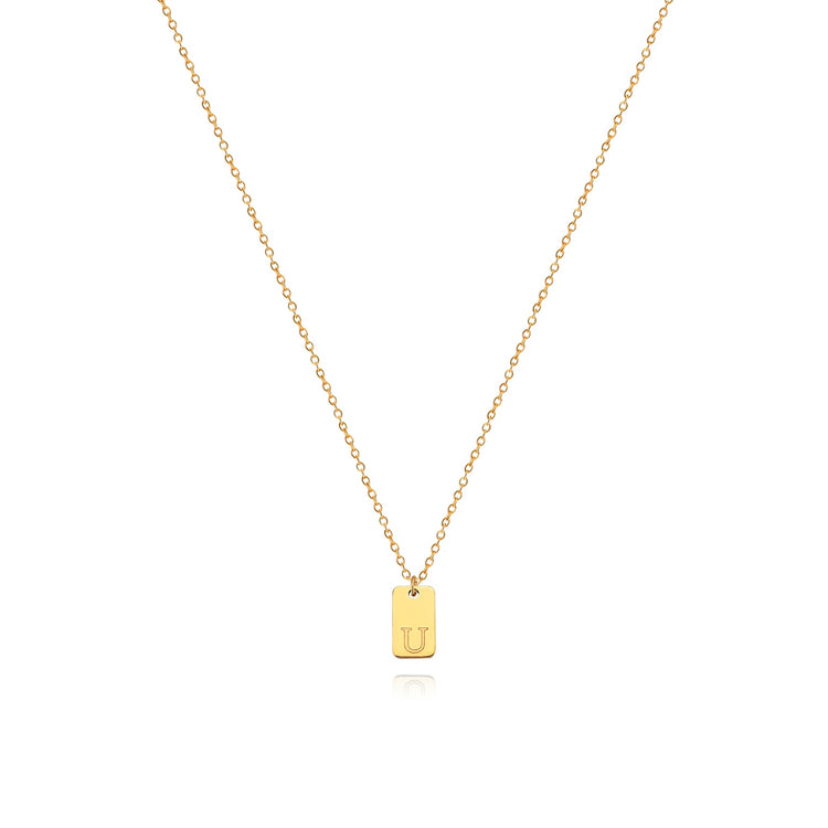 Waterproof Small Square Initial Letter Gold Plated Necklace